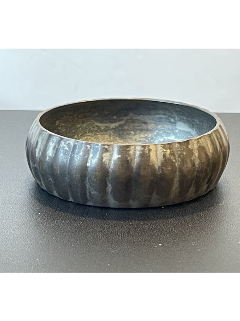 Vintage Brutalist Chunky Ridged Metal Bangle - Distressed Silver Tone 7" Bangle